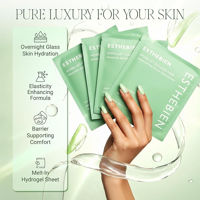 Hydrogel Collagen Face Mask – Deep Hydration Sheet Mask with Aloe Vera, Firming & Anti-Wrinkle Korean Skincare, Spa-Grade Hydrogel Mask for Dry Skin, 4 Pack