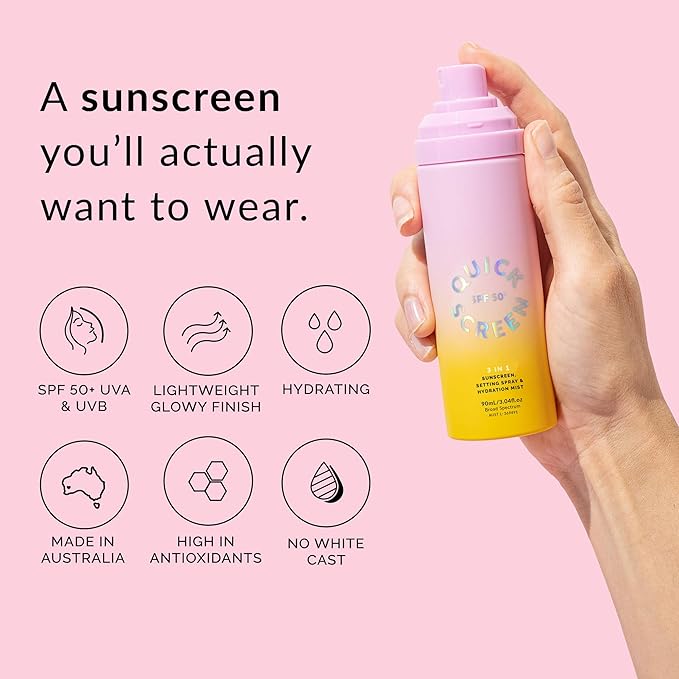 QUICK FLICK 3-in-1 SPF 50+ Sunscreen, Setting Spray & Hydration Mist | Ultra-Lightweight, Fast Absorbing & Non-Greasy | Invisible Makeup Setting Spray | No White Cast | 90 ml