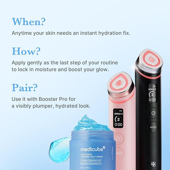 medicube Hydration Boost Facial Device Set: Hyaluronic Acid Moisturizing Jelly Cream and Booster Pro Black | For Radiant and Firmer-Looking Glow | Home Care, Korean Skincare