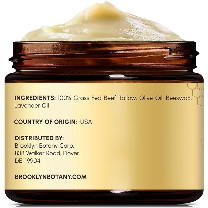 Brooklyn Botany Beef Tallow Balm – Grass Fed Beef Tallow for Skin and Face – Nourishing Face Moisturizer Infused with Lavender – 2 oz
