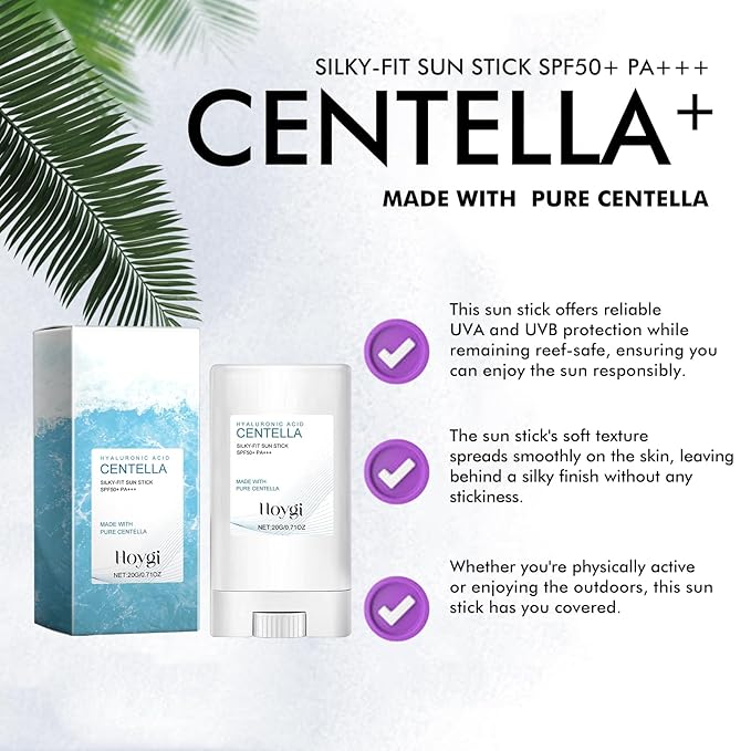 Hyaluronic Acid Sunscreen Stick – Reef-Safe SPF 50 Mineral Sunscreen for Face & Body, Hydrating Sunblock with Centella & Beeswax for Sensitive Skin (3)