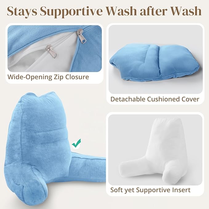 Sasttie Reading Pillow, Pillows for Reading or Relaxing – Ergonomic Support for Head, Neck, Back, and Lumbar, 21-Inch, Blue