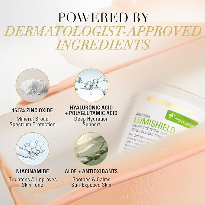 Goldfaden MD LumiShield SPF 50 Mineral Sunscreen - Zinc Oxide, Niacinamide & Vitamin C, Hydrating, No White Cast, 1.7 oz