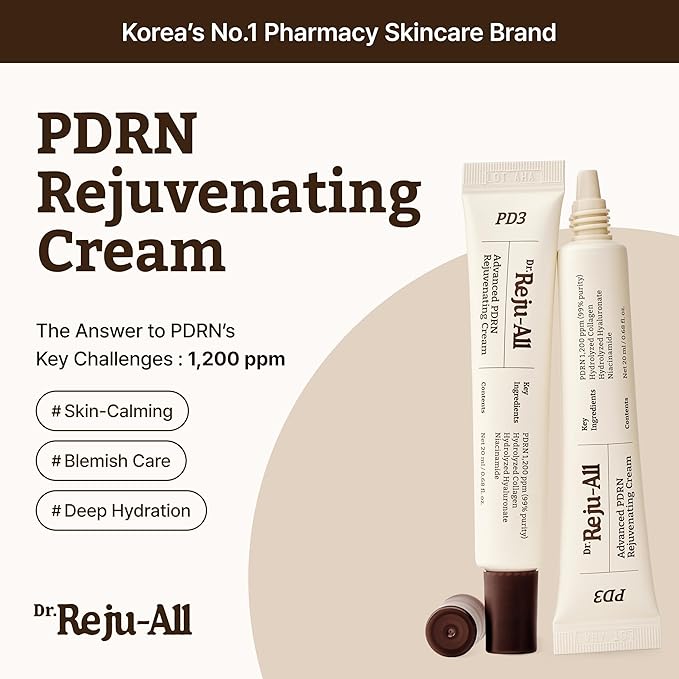 Dr. Reju-All PDRN Rejuvenating Cream – Rejuall PDRN Face Moisturizer – Optimal 1200ppm for Glass Skin & Plumping – Korean Pharmacy Anti-Aging Skin Care Face Cream - 0.7 Fl Oz