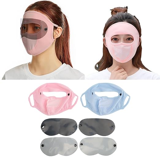 4 Pcs Full Face, Womens Sunscreen Face Veil, Tinted Moisturizers Multifunctional Ice Silk Face Veil Full Face for Hiking Tinted Moisturizers