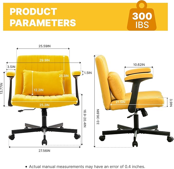 Ergonomic Cross Legged Chair with Wheels,360° Swivel Meditation Chair,ADHD Chair, Criss Cross Desk Chair with Lumbar Support and Adjustable Stool, (Wide seat Cushion, Yellow)
