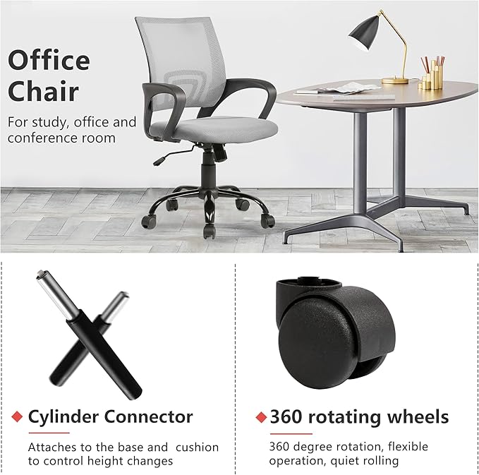 PayLessHere Office Computer Chair Ergonomic Cheap Desk Chair Adjustable Comfortable Mid Back Task Rolling Swivel with Lumbar Support for Home Office (Pack of 1, Grey)