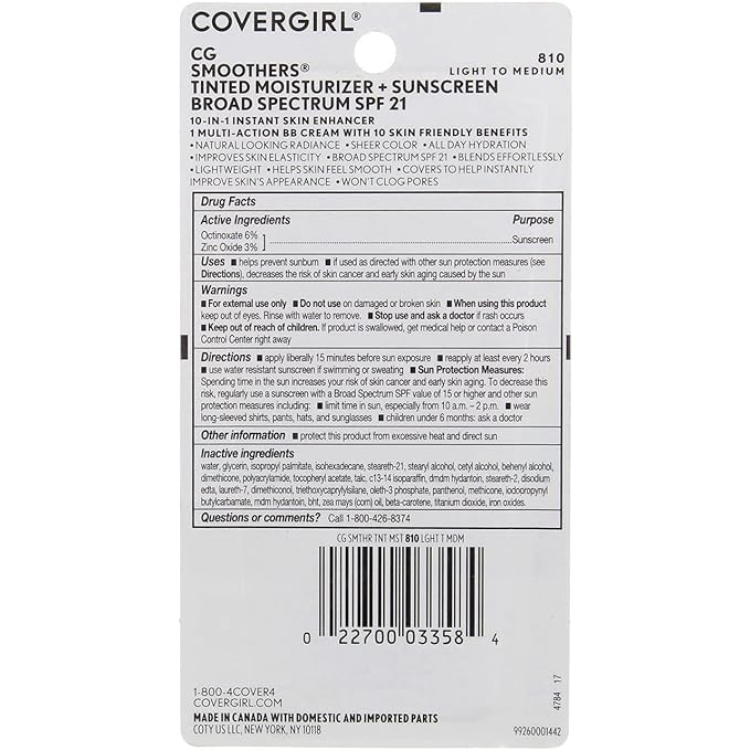 CoverGirl Smoothers SPF 21 Tinted Coverage, Light to Medium [810], 1.35 oz (Pack of 3)