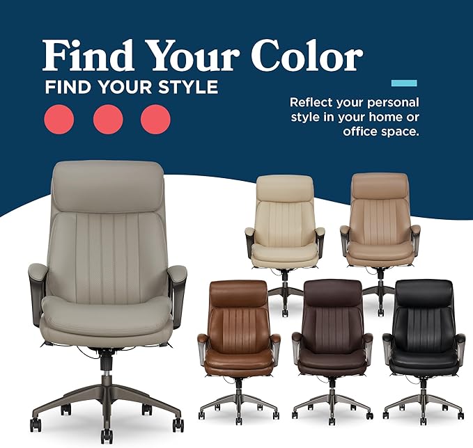 La-Z-Boy Nova Executive Office Chair - Ergonomic High Back Desk Chair with AIR Lumbar Support - Comfortable Computer Chair for Home Office - Vegan Leather - Gray