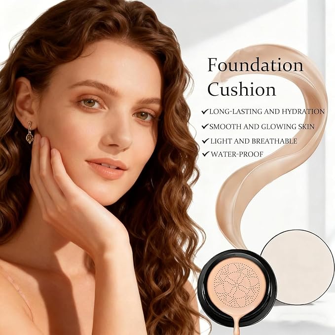 ZKSTUDIO，2026 Foundation Cushion Concealer,Mushroom Head Air Cushion Cream, BB Cream Face Makeup Foundation,Moisturizing Long-Lasting, Even Skin Tone for All Skin Types (BRUMET BROWN)