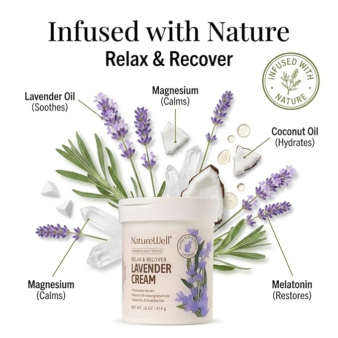 NATURE WELL Lavender Smooth & Soften Moisturizing Cream For Face, Body, & Hands, Calming & Soothing, Infused With Natural Oils & Extracts, Restores Skin Moisture Barrier, 16 Oz