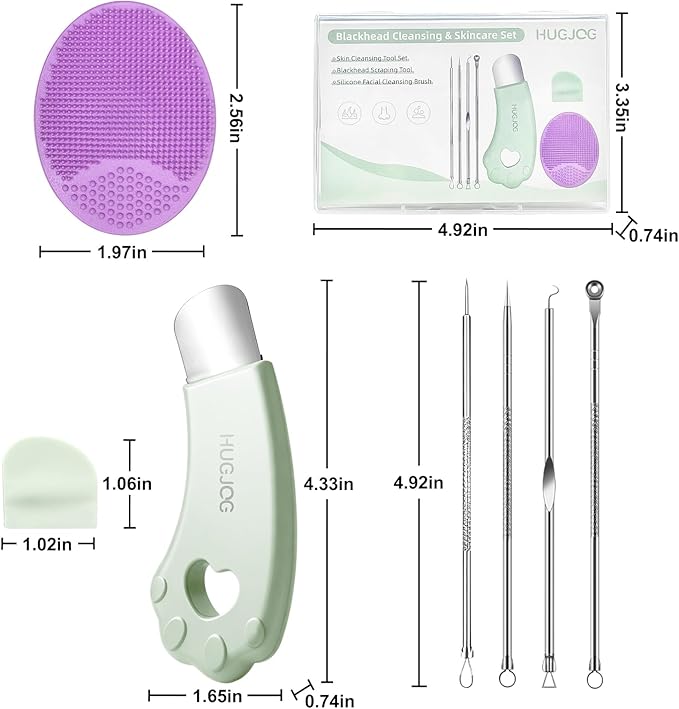 Blackhead Remover Tools for Face, Black Head Remover for Nose, 304 Stainless Steel Pore Extractor Spatula for Deep Pore Cleaning with Soft Silicone Cleansing Brush & 4 Blackhead Needles