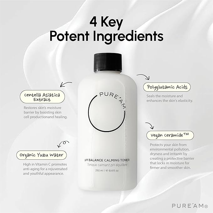 PURE'AM - Korean Toner for Dry Skin - Deeply Hydrating - Hyaluronic Acid & Vegan Ceramides - Korean Skincare Toner for Face, Sensitive Skin - Redness & Acne - 8.4 fl. oz, 250 ml