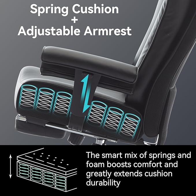 Efomao Big and Tall Office Chair 450lbs, 5.9" Thick Pocket Spring Executive Office Chair with Footrest, High Back PU Leather Desk Chair, Wide Seat Computer Chair, Black