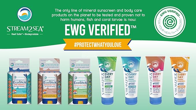 STREAM2SEA EcoStick SPF 35 Mineral Sunscreen Stick, Sweat Water Resistant Sunblock, USDA Approved Biodegradable Paraben Free Reef Safe Sunscreen Protection Against UVA UVB (EcoStick WildBlue) 0.5 oz