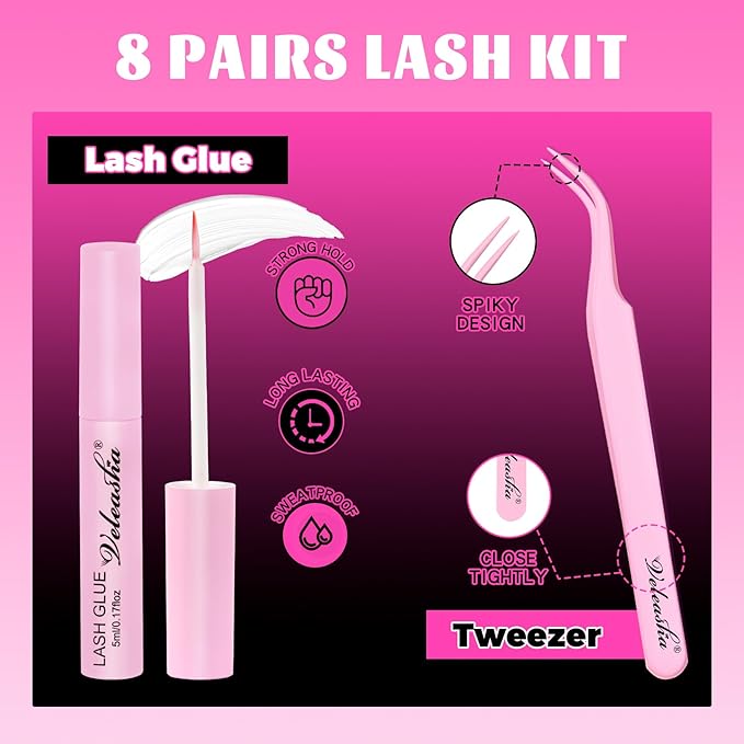 Veleasha Lashes Kit Manga Eyelashes Cat Eye Lash with Clear Band Spiky Lashes Natural False Eyelashes Cospaly Strip Lashes Anime Wispy Korean Fake Eyelash 8 Pairs with Glue&Tweezers(Sunny Clear Kit)