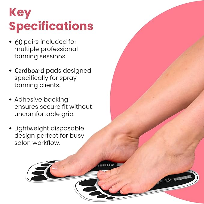 CHNELSS Black 60Pairs(120Feet)Disposable Spray Tanning Feet Pads for Hygienic Foot Protectors, Comfortable & Non-Slip, One Size, Medium Deep Skin Tone