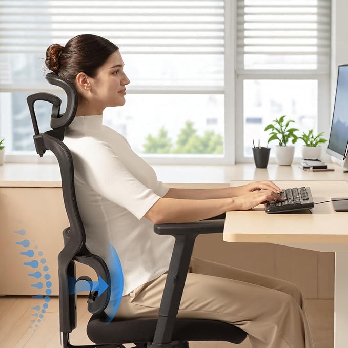 SIHOO Ergonomic Office Chair, High Back Desk Chair, Lumbar Support, Swivel Computer Task Chair with Adjustable Headrest, Tilt Function,Dark Black