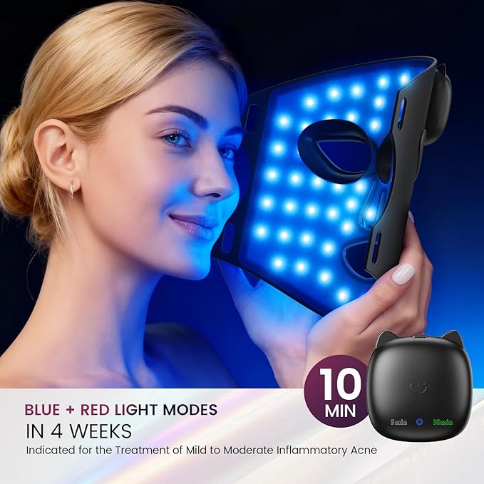 Red Light Therapy for Face, 850nm Infrared LED Face Mask Light Therapy with 280 LEDs, Cordless Red Light Therapy Device with 5 & 10 Min Timer, FDA Cleared Light Therapy Mask