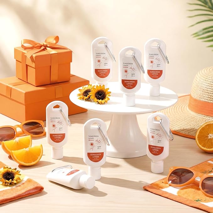 Leelosp 12 Pcs SPF 46 Mini Sunscreen with Carabiner Multi-pack Travel Water Resistant Sunscreen for Women Mother's Day Gift Summer Beach Trip Supplies Wedding Bridal Shower Thank Guest Gift (2oz)