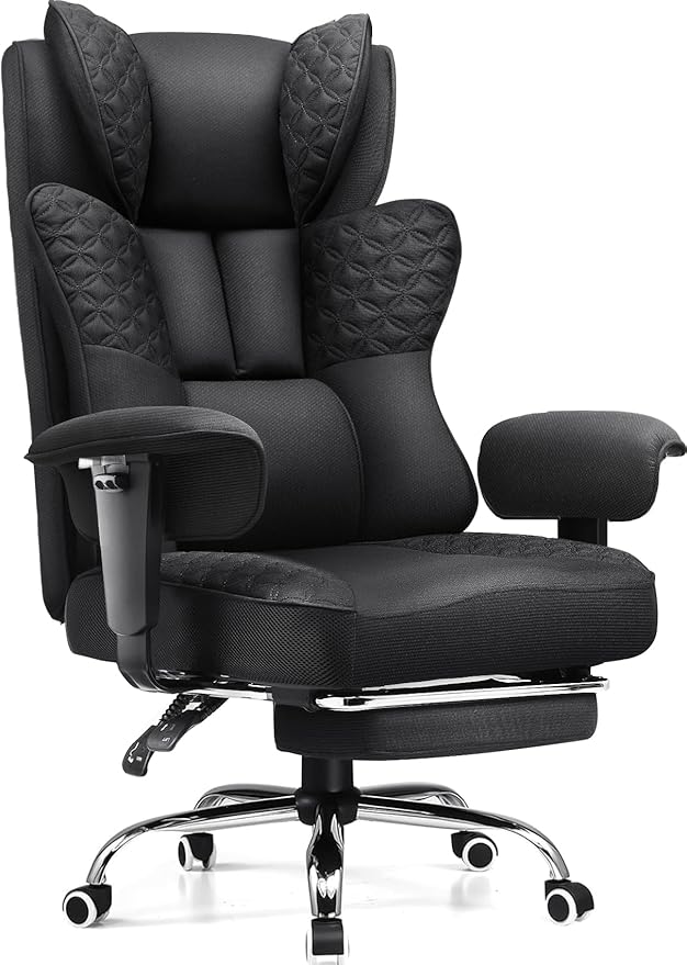 GTPLAYER Big and Tall Office Chair 400LBS Wide Ergonomic Fabric Deluxe Embossing Designed Gaming Chair with Foot Rest,150°Reclining Adjustable Armrests Pocket Spring Back Support and Pillow