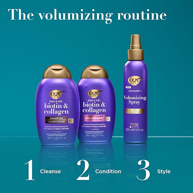 OGX Thick & Full + Biotin & Collagen Volumizing Conditioner, Nutrient-Infused Conditioner + Vitamin B7 Biotin Gives Hair Volume & Body for 72+ Hours, Sulfate-Free Surfactants, 25.4 fl. oz
