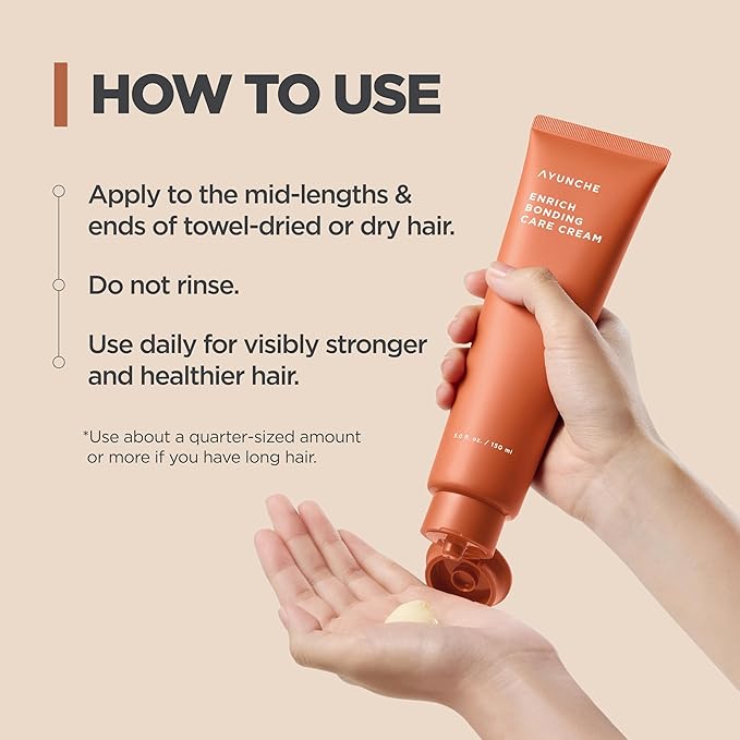 AYUNCHE Enrich Bonding Leave-In Cream 5.0 fl oz – K-Beauty Bond Repair, Heat Protection up to 392°F, Split Ends & Frizz Control for Fine, Dry, Damaged Hair, Glass Hair