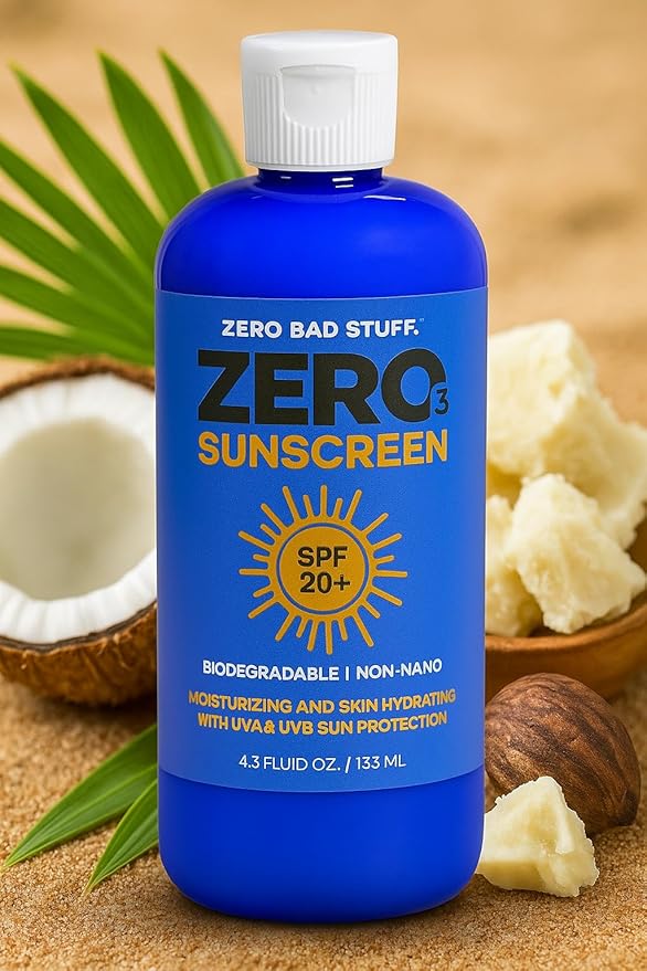 ZERO SPF 20 Natural Sunscreen, UVA/UVB Sunblock for Sport and Everyday Use, Coral Reef Friendly Sun Lotion, Made with 100% Natural Ingredients - Coconut Oil, Shea Butter, Zinc Oxide, Beeswax, 4.5oz