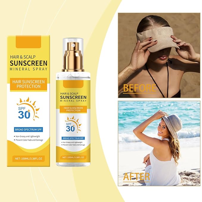 Hair & Scalp Sunscreen Mineral Spray, 2PCS Ultimate Hair & Scalp Sunscreen Spray SPF 30, UV Protection for Scalp and Hair, Lightweight Breathable, Beach Pool Essentials, for All Hair Colors and Types