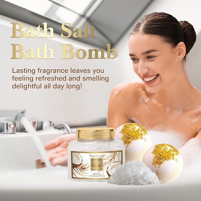 Valentine's Day Gifts Basket for Women, 15pcs Vanilla Coconut Bath Set with Shower Gel, Bubble Bath, Diffuser Oil, Scented Candle, Skin Care Kit Birthday Gift for Women