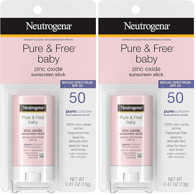 Neutrogena Mineral Sunscreen Stick, SPF 50, Zinc Oxide | Water-Resistant | Hypoallergenic | For Baby | Pack of 2