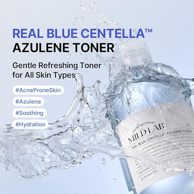 Real Blue Centella Azulene Toner | Calming & Hydrating Facial Toner for Oliy & Sensitive Skin with Azulene, Centella | Korean Skin Care (300 ml/10.14 fl.oz.)