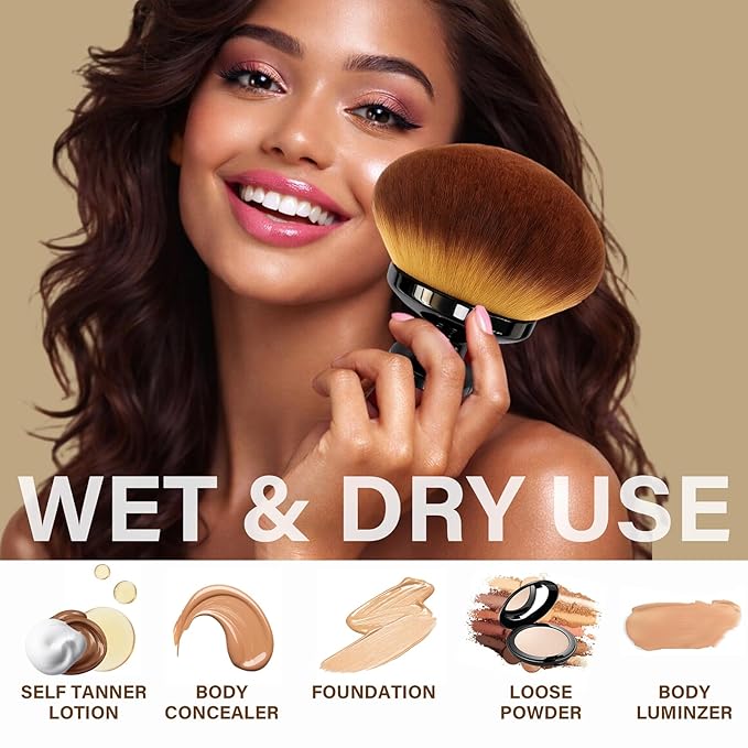 Extra Large Body Makeup Brush For Self Tanner, Leg Makeup &Bronzer Blend,3.6inch Wide-headed Kabuki Brush Provides More Even &Pretty Application, Sunscreen Face& Back Makeup Brush, Wet&Dry Use- Black