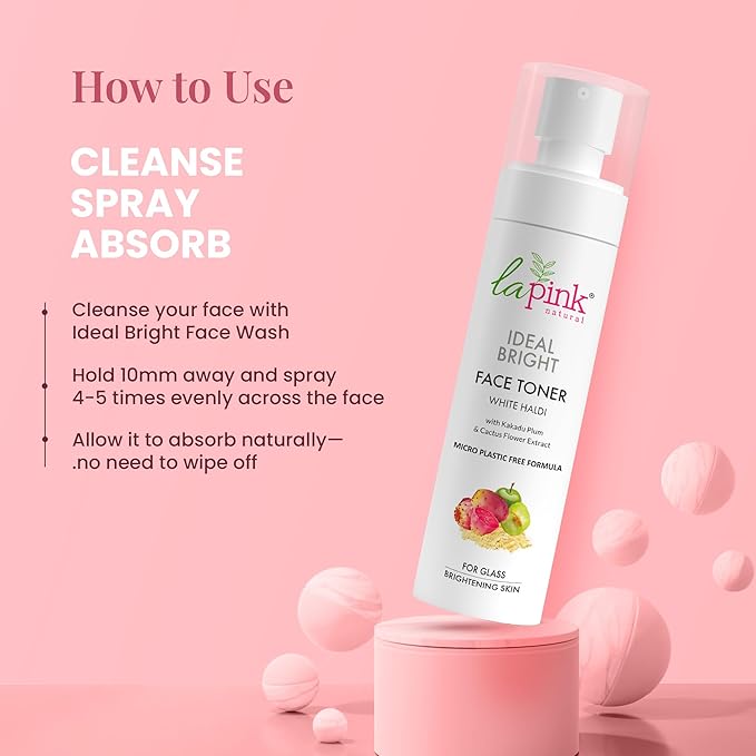 La Pink Ideal Bright Face Toner With 100% Microplastic Free Formula For Glass Brightening, Lightening, Evens Skin Tone For All Skin Types | 100 ml White