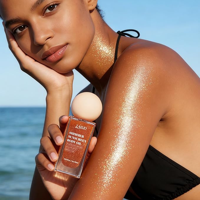 Sun Shield Body Glow, Broad Spectrum SPF 50, Infused with Shimmering Body Oil, Lightweight Shimmering Gel Texture Absorbs Quickly, Hydrates, Brightens, Non Sticky, Glowing Results, Bronze (1)