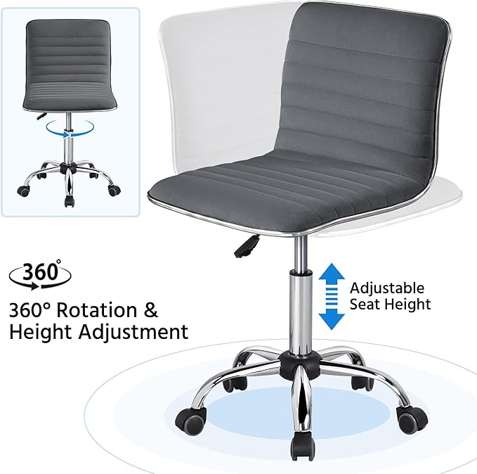 Yaheetech Velvet Low Back Armless Ribbed Office Chair Height Adjustable Swivel Task Chair Dark Gray