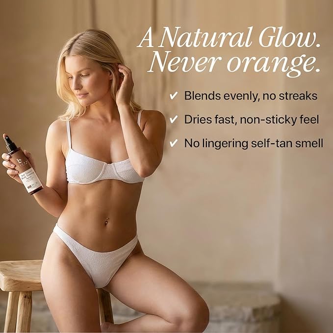 Self Tanner Spray - USA Made with Natural & Organic Ingredients, Fast Drying Spray Tan for Pale Skin, Non Toxic Gradual Tanning Spray, Sunless Tanning Water for Women & Men, Fair to Medium