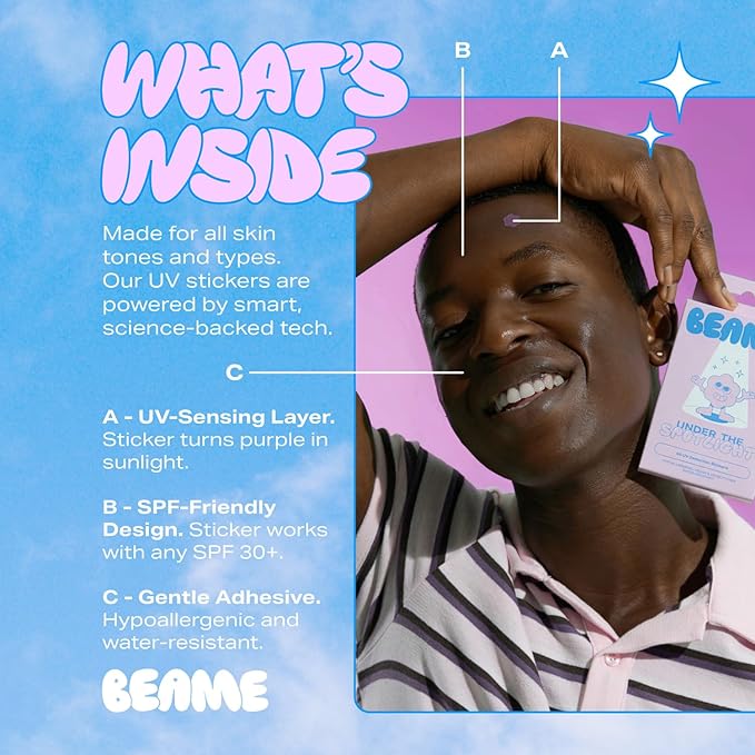 Under The Spotlight™ UV Detection Stickers - Sun Smart Tech That Shows When To Reapply - SPF & UV-Sensing - Water-Resistant & Skin-Safe - Vegan & Cruelty-Free - 60 Stickers, 12mm