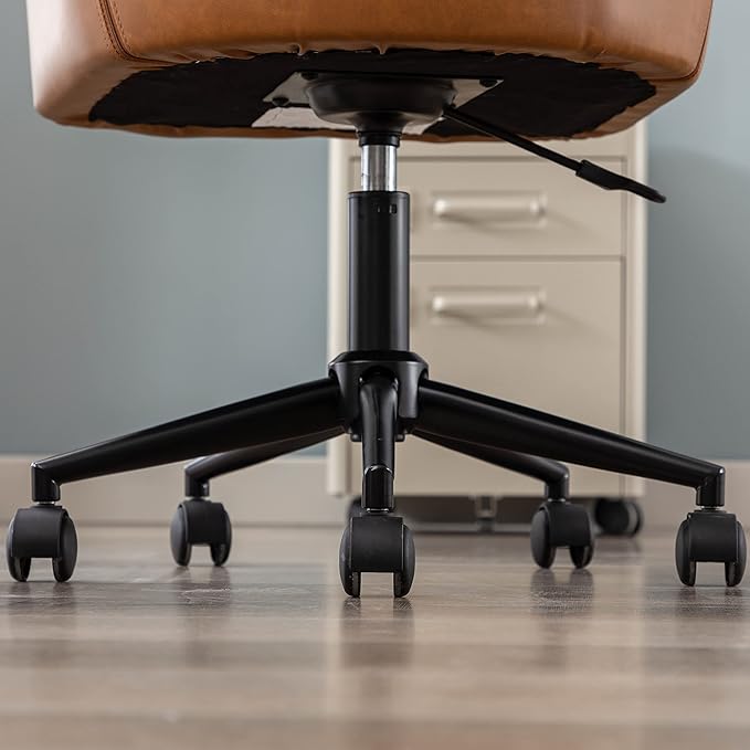 Brown Leather Desk Chair Office Chair with Mid Back Support Armrest, Adjustable-Height 360° Swivel Rolling Task Chair Home Office Modern Vanity Chair, Brown