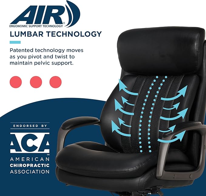 La-Z-Boy Nova Executive Office Chair - Ergonomic High Back Desk Chair with AIR Lumbar Support - Comfortable ComputerChair for Home Office - Vegan Leather - Black
