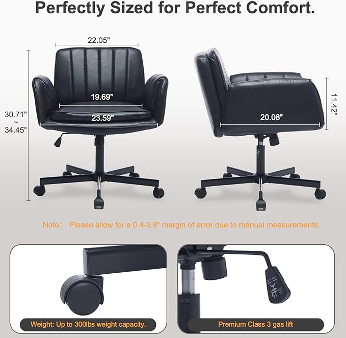 PU Leather Criss Cross Office Chair with Armrests & Wheels, 5-Gear Flip Up Arms Comfy Desk Chair for Women, Height Tilt Adjustable Swivel Chair for Home Office, Make Up, Bed Room and Living Room