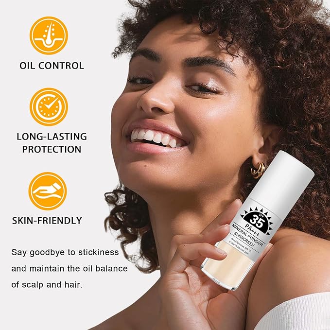 Mineral Sunscreen Powder for Scalp and Hair SPF 35 PA+++ Scalp Sunscreen Powder with Broad Spectrum UV Protection, Lightweight, No-Greasy, Easy to Apply, 1PC