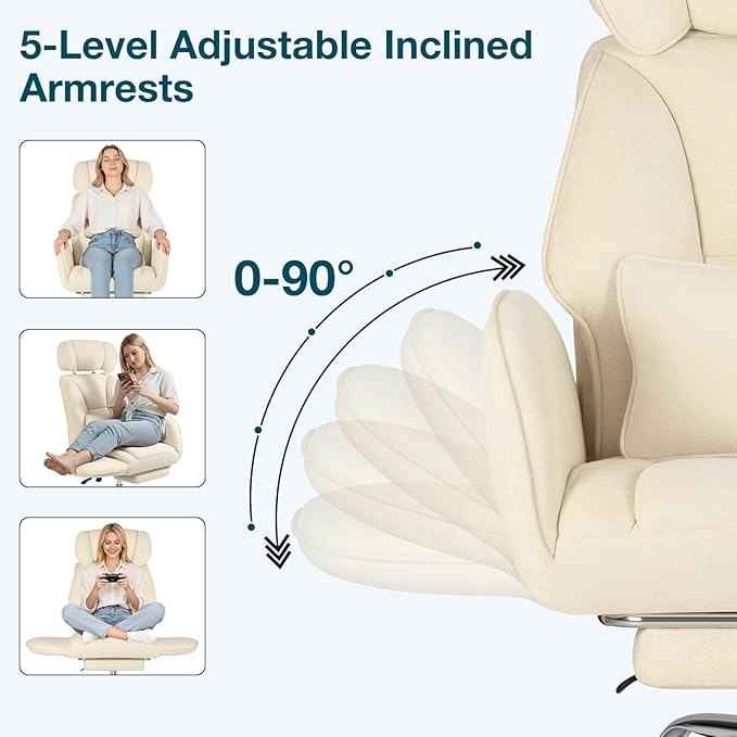 HOFFREE Criss Cross Chair with Wheels Ergonomic Office Chair with Reversible Armrest Wide Seat Comfy Desk Chair with Foot Rest for Gaming,Reading,Working(Beige)