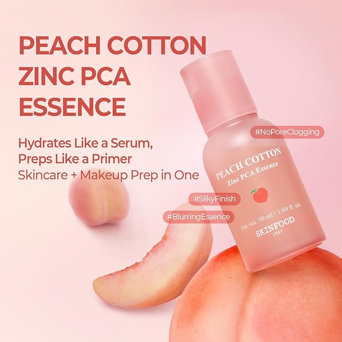 SKINFOOD Peach Balance Set – Oil-Control Zinc PCA Essence and Dual-Texture Peach Toner Pads for Pore Care, Hydration, and Shine Control