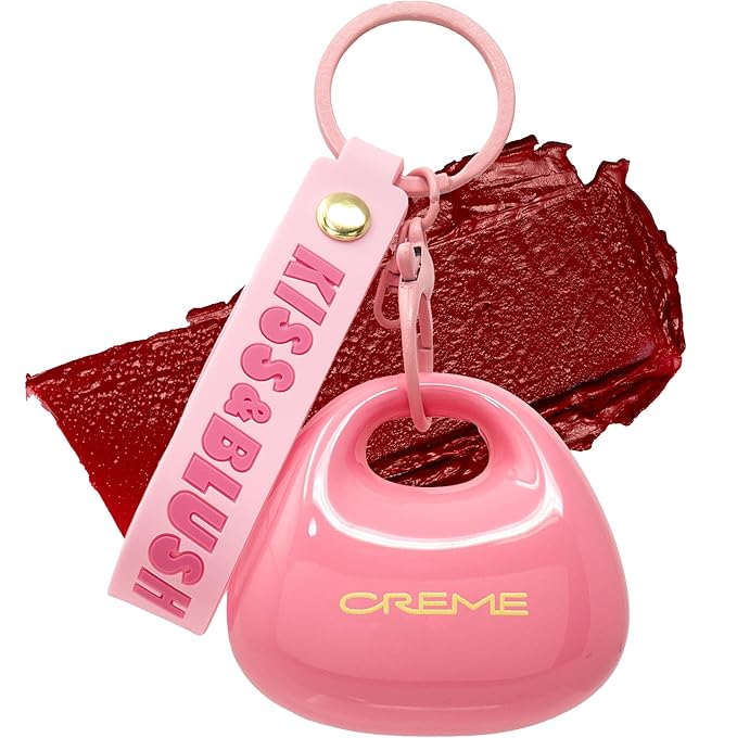 The Crème Shop Kiss & Blush Tinted Lip Balm & Blush, Korean Makeup for Lips & Cheeks, Cute Charm Key Chain, Hydrating, Long Lasting Tint, Aloe, Squalane (Cherry Squeeze)