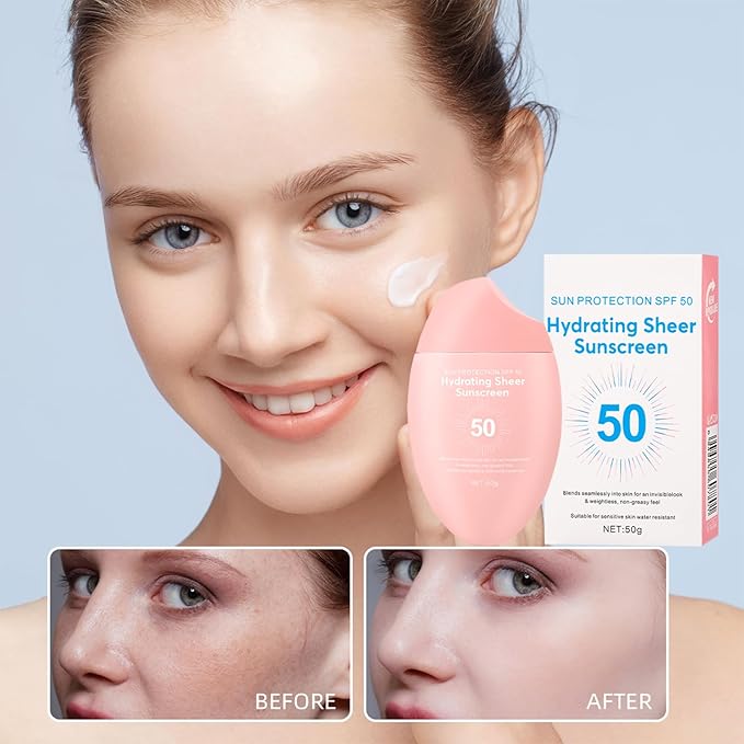 Sunscreen SPF 50+ 50g, Hydrating Sheer Face Sunscreen, Waterproof & Lightweight Water Gel, Non-Greasy, No White Cast, for Sensitive Skin Daily Use