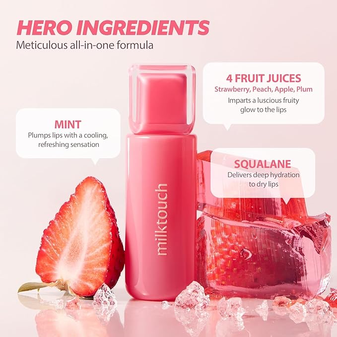 MILKTOUCH Jelly Fit Lip Tint (07 Autumn Peach) with Cooling Plumping Effect and Water-Based Non-Sticky Texture | Long Lasting Korean Beauty Lipstain Tinted Gloss Oil | Stocking Stuffers for Women