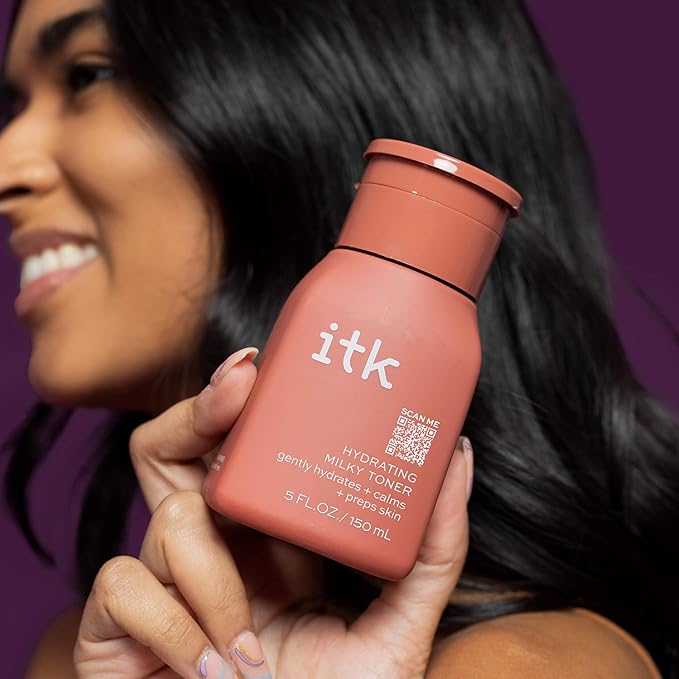 ITK Hydrating Hyaluronic Acid Milky Face Toner for Dry Skin + Redness with Green Tea + Squalane - Prep, Tone + Calm Skin for Women - Soothing Vegan Moisturizing Facial Toner - 5 oz.
