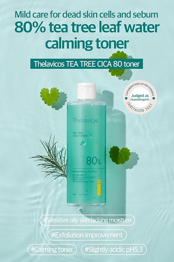 Tea Tree CICA 80 Toner – K-Beauty Calming & Exfoliating Face Toner for Sensitive, Oily Skin | Daily Skin Prep with 80% Tea Tree Water | Pore & Sebum Control
