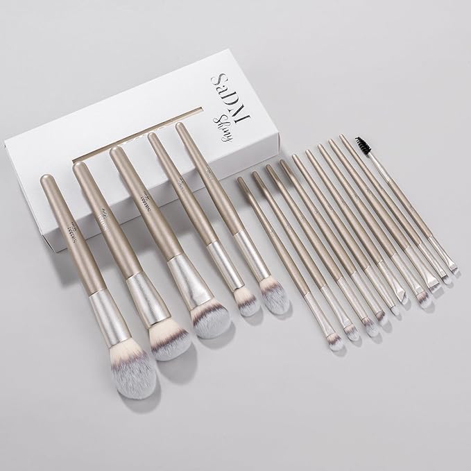 15 Pcs Makeup Brushes Set Vegan Foundation Concealers Blush Eyeshadow Eyeliner Powder Highlighter Blending Face Brush Set